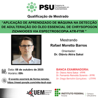 08/10/2025 - QUALIFICAÇÃO - Mestrando: Rafael Moretto Barros- Orientador: Dr. Otávio Akira Sakai