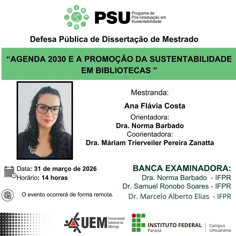 31/03/2026:  AGENDA 2030 E A PROMOÇÃO DA SUSTENTABILIDADE EM BIBLIOTECAS