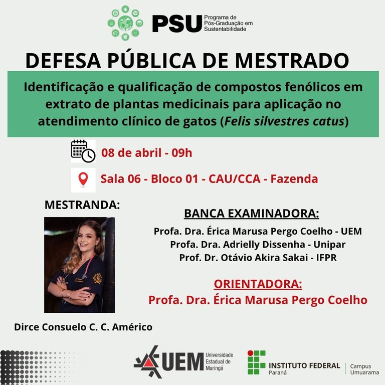 08/04/2026: Identificação e qualificação de compostos fenólicos em extrato de plantas medicinais para aplicação no atendimento clínico de gatos (Felis silvestres catus)
